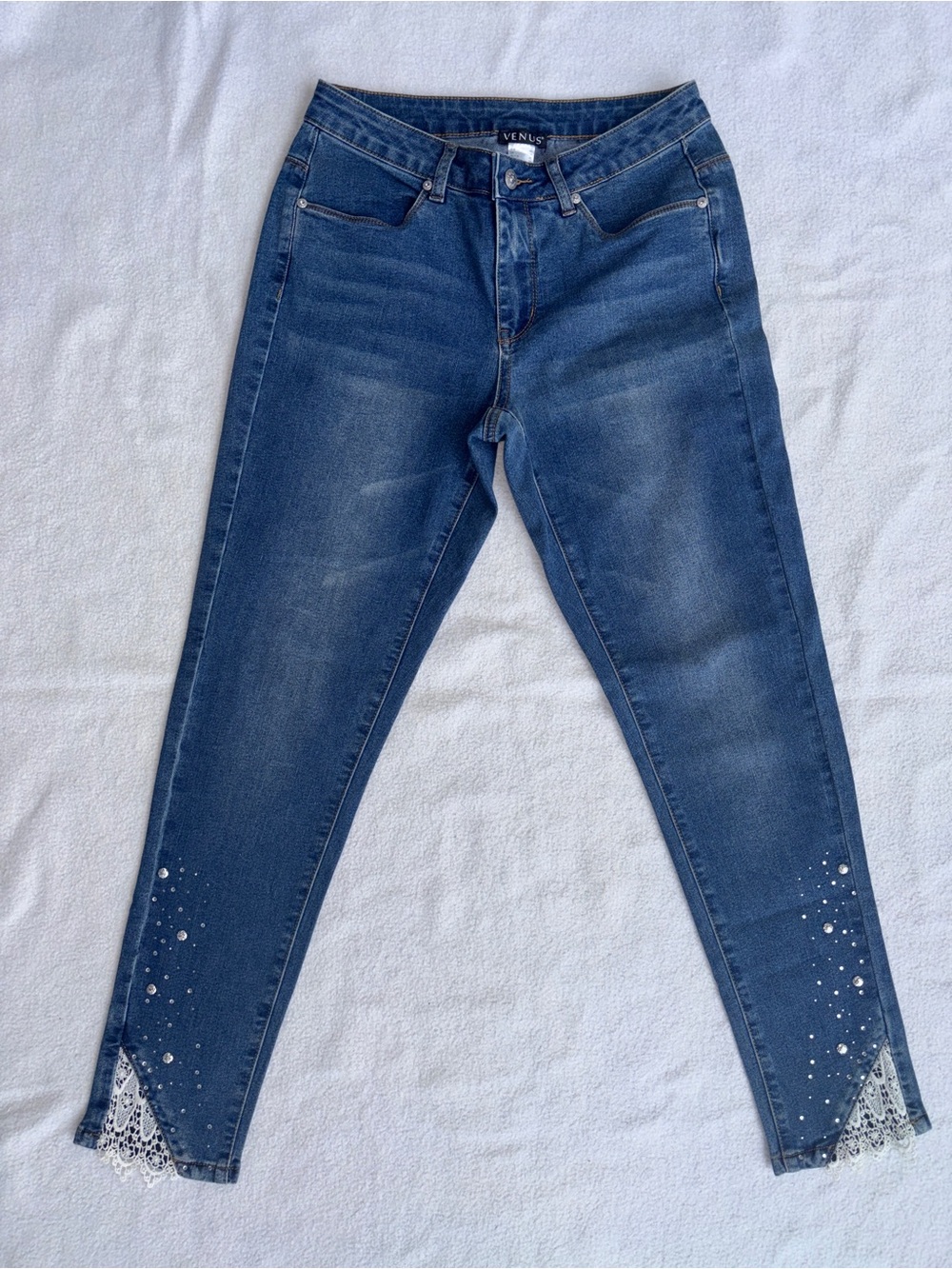 Venus Skinny Jeans Woman Size 8 With Rhinestones And Lace